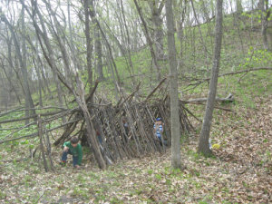 Building debris hut shelter